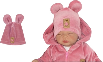 Z&Z Velurová, semišková čepička s oušky, pudrová, 80/86; 80/86 (12-18m)