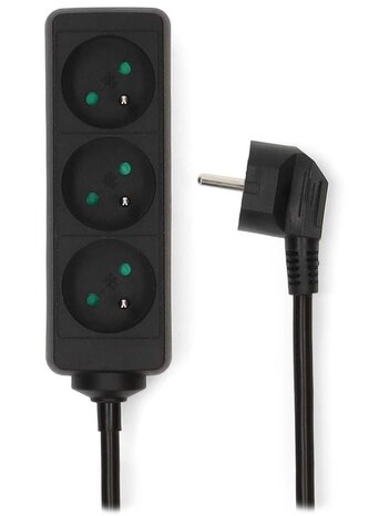 NEDIS napájecí prodlužovací zásuvka/ úhlová/ 3x zásuvka/ černá/ 1,5m