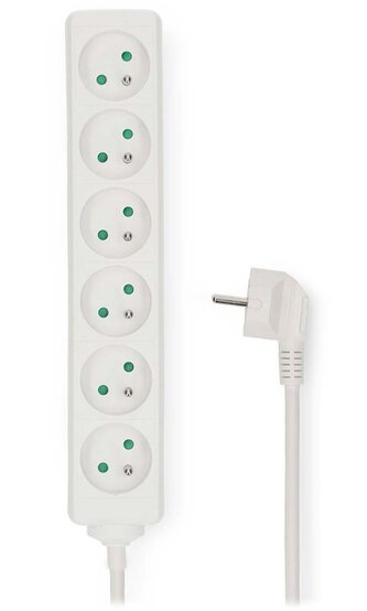 NEDIS napájecí prodlužovací zásuvka/ úhlová/ 6x zásuvka/ bílá/ 1,5m