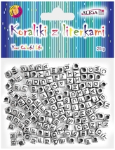 Koraliki metalowe z literkami 6x6mm op.25g PJA-0347., Aliga