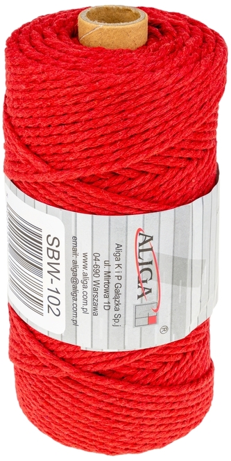 Sznurek bawełniany SBW-102 czerwony 3mm x 100m (splot 21 nitek), Aliga