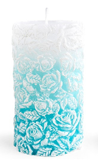 Świeca walec duży 8x18,5cm RÓŻANA turkusowa parafinowa