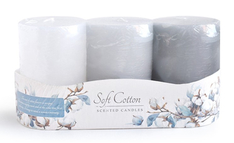 Świeca zapachowa FLORIS SOFT COTTON 3sztuki walec 6x9cm parafinowa
