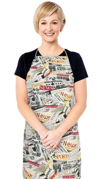 Kuchyňská zástěra ADÉLA - Noviny červená, černá, bílá - zástěra 67x84 cm