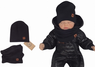 Z&Z Dvouvrstvá žebrovaná čepička + nákrčník, černá, vel. 80/86; 80/86 (12-18m)