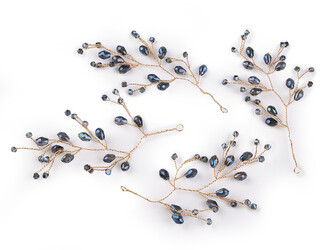 Větvička drátěná s broušenými korálky hand made - 4 ks - 5 modrá zlatá
