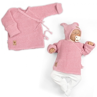Kojenecký svetřík, rostoucí, na zavazování na boku - růžový; 50/56 (0-2m)