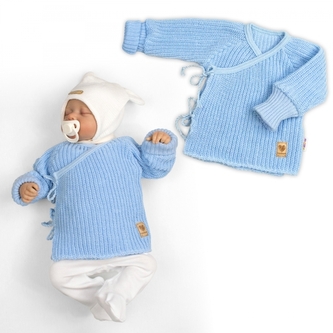Kojenecký svetřík, rostoucí, na zavazování na boku - modrá; 50/56 (0-2m)