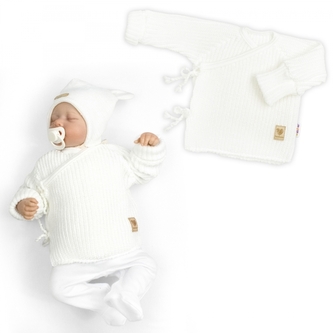 Kojenecký svetřík, rostoucí, na zavazování na boku - bílá; 50/56 (0-2m)