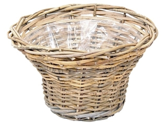 Ratanový koš šedý s igelitovou výstelkou, 35x20 cm