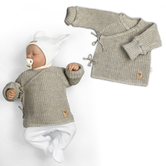 Kojenecký svetřík, rostoucí, na zavazování na boku - tm. béžová, 62/68; 62/68 (3-6m)