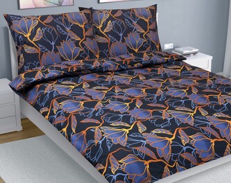 Povlečení bavlna na dvoudeku - Květ tm.modrá, zlatá - 180x200, 2ks 70x90 cm