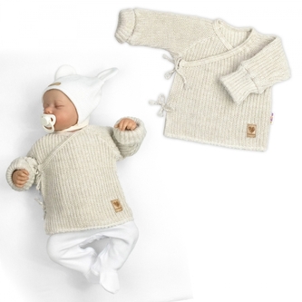 Kojenecký svetřík, rostoucí, na zavazování na boku - sv. béžová, písková; 50/56 (0-2m)