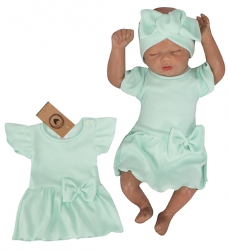 Žebrované sukničkobody s mašlí + čelenka 2D Girl Z&Z, mátová, vel. 68; 68 (3-6m)
