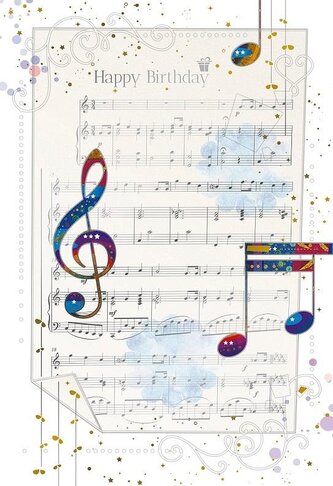 Karnet 12x18cm + koperta Urodziny Nuty