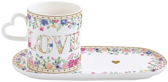 Porcelánový hrnek a talířek Mon Amour