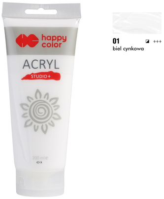 Farba akrylowa Studio 200ml, biel cynkowa, Happy Color
