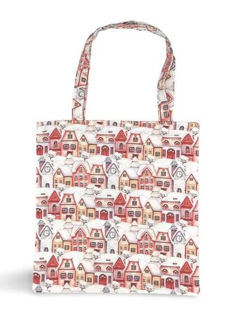 Bavlněná nákupní taška s delším popruhem na rameno - Vánoční domečky Bavlněná nákupní taška s delším popruhem na rameno - Vánoční domečky