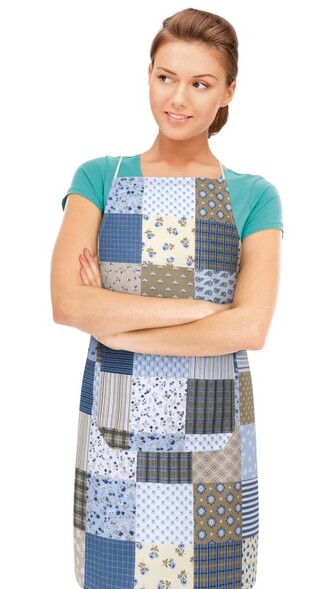 Kuchyňská zástěra ADÉLA - Patchwork modrá - zástěra 67x84 cm