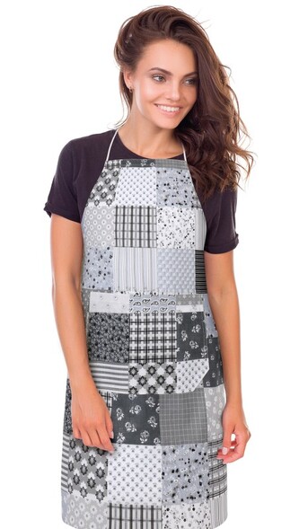 Kuchyňská zástěra ADÉLA - Patchwork šedá - zástěra 67x84 cm