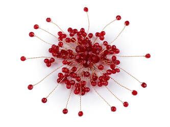 Brož se skleněnými broušenými korálky Hand made - 1 ks - 9 (39) červená tmavá zlatá