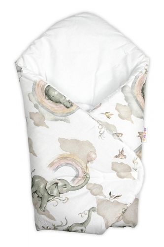 Novorozenecká bavlněná zavinovačka, Slon a Duha, bílá/olivová