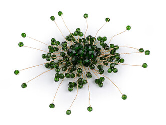 Brož se skleněnými broušenými korálky Hand made - 1 ks - 7 (7) zelená zlatá