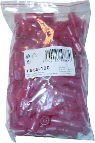 Faston-zdířka 6,3mm se smršť.bužírkou,kabel 0,5-1,5mm2, balení 100ks