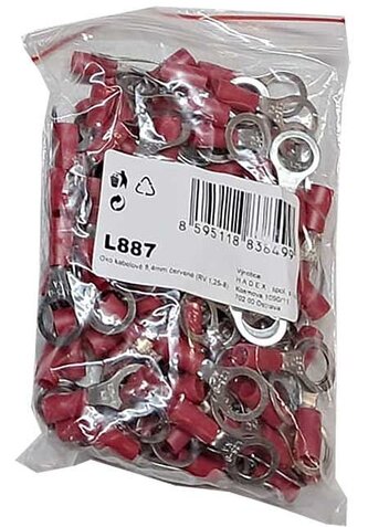Oko kabelové 8,4mm červené (RV 1,25-8), balení 100ks