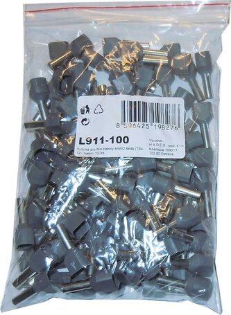 Dutinka pro dva kabely 4mm2 šedá (TE4-12), balení 100ks