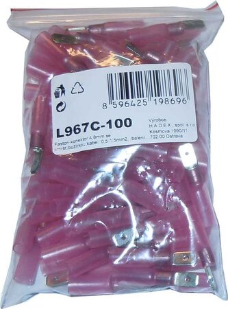 Faston-konektor 4,8mm se smršť.bužírkou,kabel 0,5-1,5mm2, balení 100ks