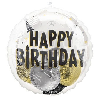 Jumbo plněný balónek Happy Birthday lux, 50 cm