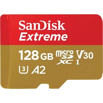 SanDisk Extreme microSDXC card for Mobile Gaming 128 GB 190 MB/s and 90 MB/s, A2 C10 V30 UHS-I U3