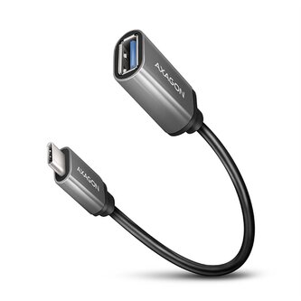Axagon RUCM-AFAC, kabelová redukce USB-C male  USB-A female, 20cm, USB 3.2 Gen 1, 3A, ALU