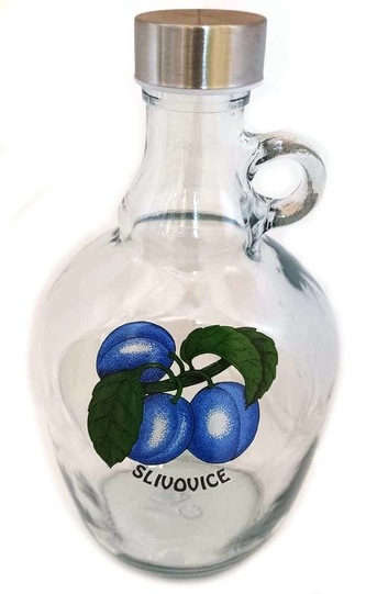 Demižon holý skleněný 1,5L ucho s uzávěrem ŠVESTKA