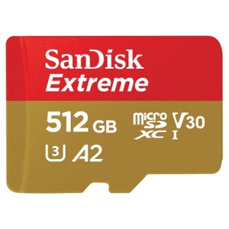 SanDisk Extreme microSDXC 512 GB + SD Adapter 190 MB/s and 130 MB/s  A2 C10 V30 UHS-I U3