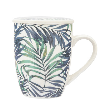 KUBEK NBC Z ZAPARZACZEM I POKRYWKĄ 340 ML W OPASCE DEK. LIŚCIE