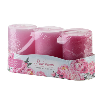 Świeca zapachowa FLORIS PINK PEONY 3sztuki walec 6x9cm parafinowa