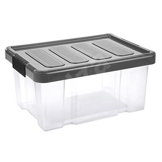 Úložný box s klipem PUZZLE 14 l transparent/grafit