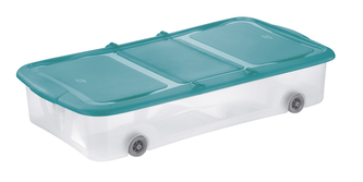 Úložný box STOCK BOX 27,5L s víkem a kolečky transparent/modrá
