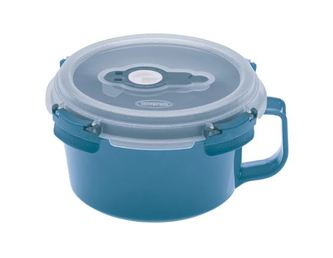 Dóza na potraviny FRESH SYSTEM 0,85 l, hrnek s uchem a ventilem modrá/transparent