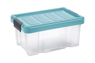 Úložný box s klipem PUZZLE 5L s víkem transparent/modrá