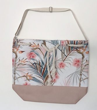 Koopman, Plážová taška palmové listy 54 x 44 x 18 cm, tm. béžová