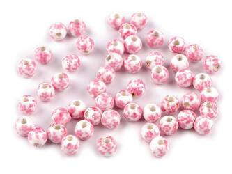 Porcelánové korálky s květy Ø6 mm - 50 ks - 13 růžová