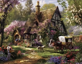 Diamantový obrázek - venkovská chalupa 30 x 40 cm