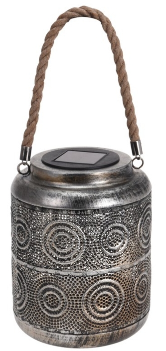 Koopman, Kovová solární LED lucerna ANTIK průměr 15 cm, výška 22 cm, spirály