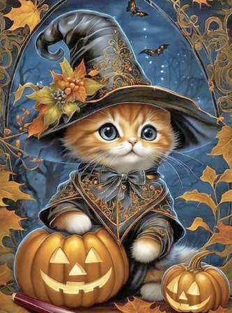Diamantový obrázek - kočka halloween 30 x 40 cm