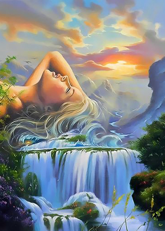 Diamantový obrázek - dívka a vodopád 30 x 40 cm