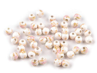 Porcelánové korálky s květy Ø6 mm - 50 ks - 12 růžová nejsv.