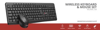 Klávesnice C-TECH WLKMC-04, bezdrátový combo set s myší, černý, USB, CZ/SK